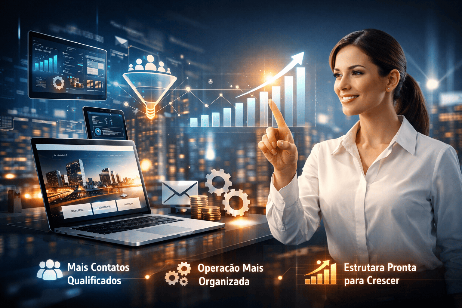 Painel de sistema web com foco em gestão, produtividade e crescimento